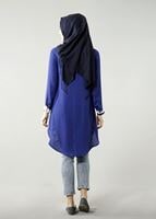 Vêtements hijab BLEU MARINE T 6115 Porto Cizgili Krep Tunik