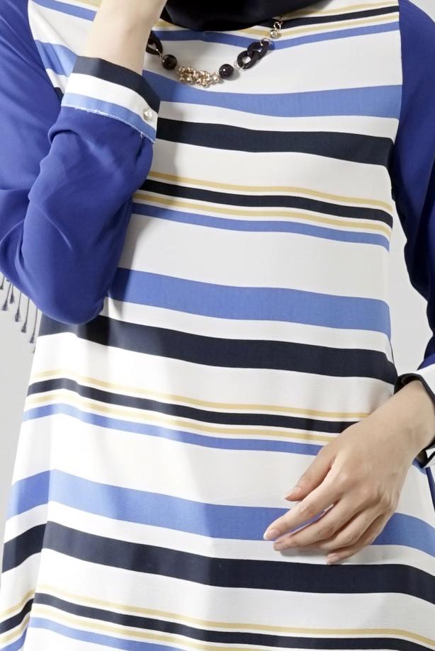 Vêtements hijab  T 6115 Porto Cizgili Krep Tunik - TRENDTESETTÜR