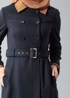 Tesettür giyim LACİVERT KEMERLİ DÜĞMELİ KABAN 9404
