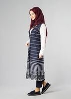 Tesettür giyim LACİVERT ŞERİTLİ DESENLİ YELEK 4009