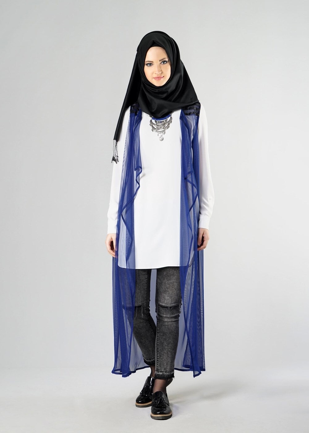 Vêtements hijab BLEU MARINE GILET EN MOUSSELINE 4027 