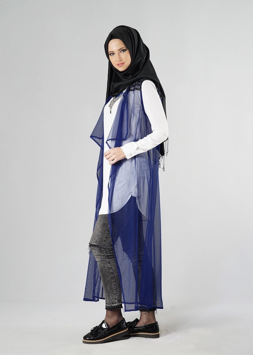 Vêtements hijab BLEU MARINE GILET EN MOUSSELINE 4027 