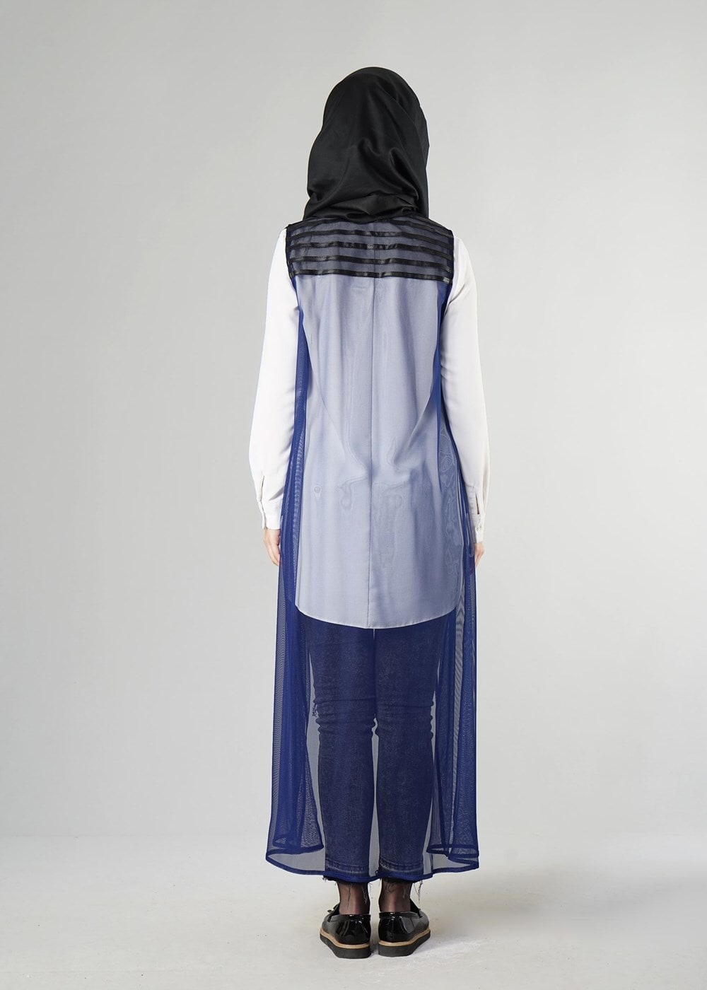 Vêtements hijab BLEU MARINE GILET EN MOUSSELINE 4027 