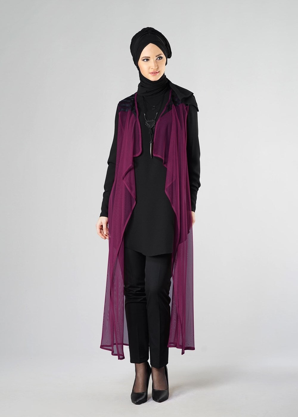Tesettür giyim MOR ŞİFON YELEK 4027 
