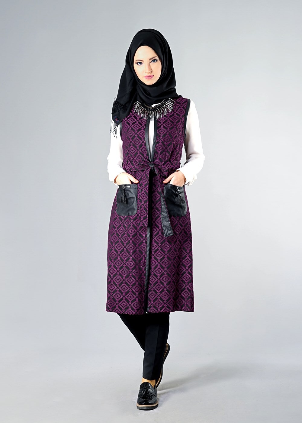 Tesettür giyim FUŞYA 4048 YELEK