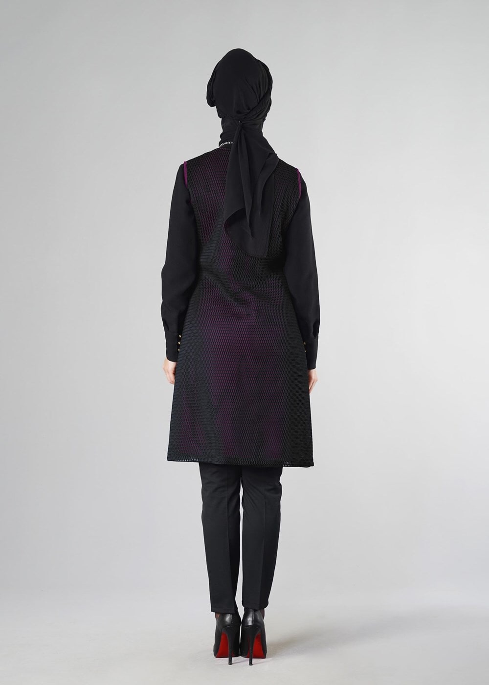 Tesettür giyim MOR ÖNDEN BAĞLAMALI YELEK 4107 