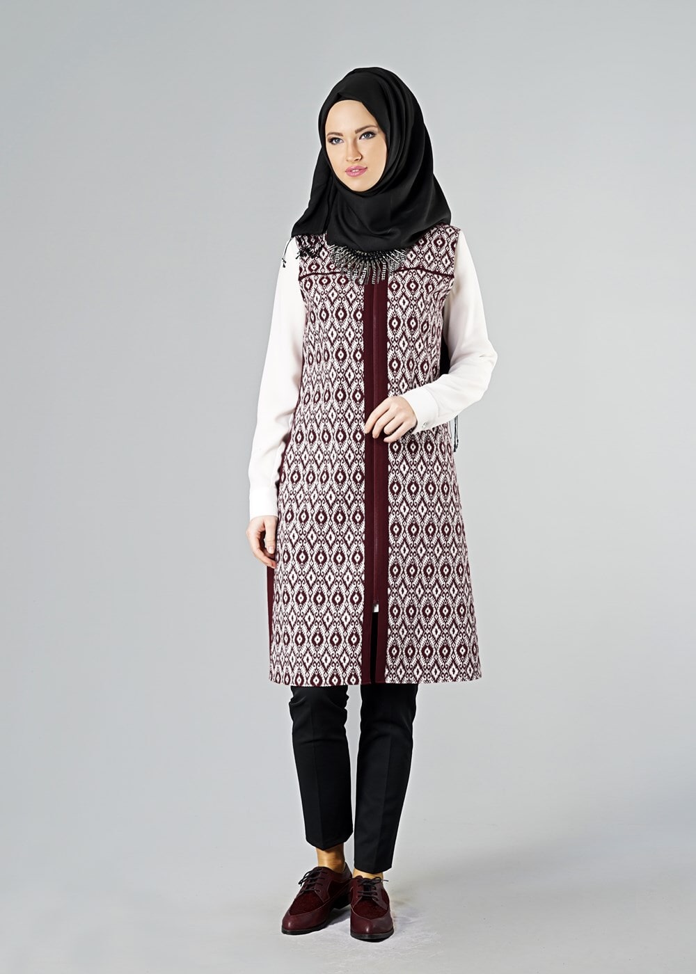 Tesettür giyim BORDO 4155 YELEK