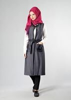 Tesettür giyim SİYAH DERİ DETAYLI YELEK 4193