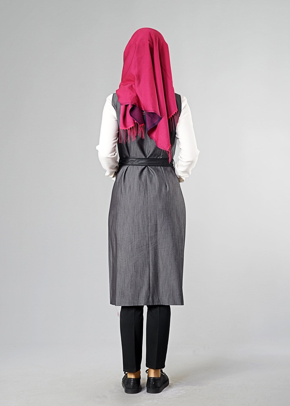 Tesettür giyim SİYAH DERİ DETAYLI YELEK 4193