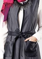 Tesettür giyim SİYAH DERİ DETAYLI YELEK 4193