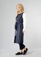 Tesettür giyim LACİVERT DERİ DETAYLI YELEK 4193