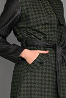 Tesettür giyim HAKİ KAZAYAĞI DESENLİ DERİ KOLLU TRENÇKOT 1134 