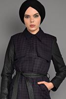 Tesettür giyim MÜRDÜM KAZAYAĞI DESENLİ DERİ KOLLU TRENÇKOT 1134 