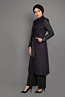 Tesettür giyim MÜRDÜM KAZAYAĞI DESENLİ DERİ KOLLU TRENÇKOT 1134 