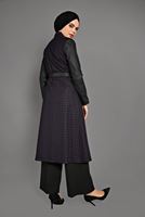 Tesettür giyim MÜRDÜM KAZAYAĞI DESENLİ DERİ KOLLU TRENÇKOT 1134 