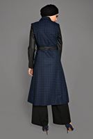 Tesettür giyim LACİVERT KAZAYAĞI DESENLİ DERİ KOLLU TRENÇKOT 1134 