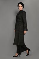 Tesettür giyim HAKİ KAZAYAĞI DESENLİ DERİ DETAYLI TRENÇKOT 1145 