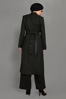 Tesettür giyim HAKİ KAZAYAĞI DESENLİ DERİ DETAYLI TRENÇKOT 1145 