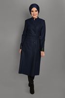 Tesettür giyim LACİVERT KAZAYAĞI DESENLİ DERİ DETAYLI TRENÇKOT 1145 