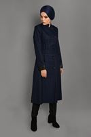 Tesettür giyim LACİVERT KAZAYAĞI DESENLİ DERİ DETAYLI TRENÇKOT 1145 