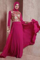 Tesettür giyim FUŞYA ALVİNA PUL PAYETLİ ABİYE ELBİSE T 5129