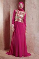 Tesettür giyim FUŞYA ALVİNA PUL PAYETLİ ABİYE ELBİSE T 5129
