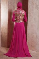 Tesettür giyim FUŞYA ALVİNA PUL PAYETLİ ABİYE ELBİSE T 5129