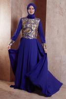 Tesettür giyim LACİVERT ALVİNA PUL PAYETLİ ABİYE ELBİSE T 5129