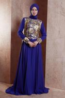 Tesettür giyim LACİVERT ALVİNA PUL PAYETLİ ABİYE ELBİSE T 5129