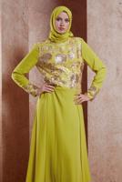 Tesettür giyim YEŞİL ALVİNA PUL PAYETLİ ABİYE ELBİSE T 5129