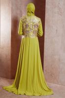 Tesettür giyim YEŞİL ALVİNA PUL PAYETLİ ABİYE ELBİSE T 5129