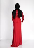 Tesettür giyim KIRMIZI ALVİNA PUL PAYETLİ ABİYE ELBİSE T 5137