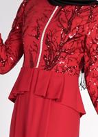 Tesettür giyim KIRMIZI ALVİNA PUL PAYETLİ ABİYE ELBİSE T 5137