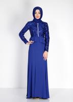 Tesettür giyim LACİVERT ALVİNA PUL PAYETLİ ABİYE ELBİSE T 5137