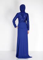 Tesettür giyim LACİVERT ALVİNA PUL PAYETLİ ABİYE ELBİSE T 5137