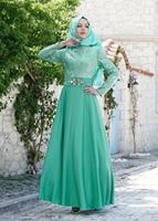 Vêtements hijab VERT T 5009 Foil Tesettür Abiye-Alv Fashion