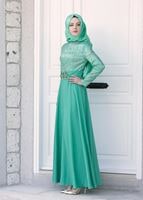 Vêtements hijab VERT T 5009 Foil Tesettür Abiye-Alv Fashion