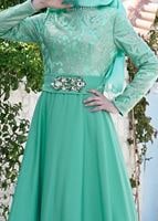 Vêtements hijab VERT T 5009 Foil Tesettür Abiye-Alv Fashion