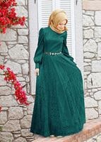 Tesettür giyim YEŞİL T 5010 Anastasia Dantel Tesettür Abiye-Alv Fashion