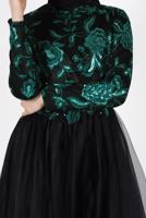 Tesettür giyim YEŞİL ALVİNA İŞLEME DETAYLI ABİYE ELBİSE T 5017