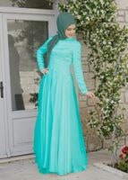 Tesettür giyim YEŞİL HAKİM YAKA ABİYE ELBİSE 5018