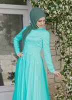Tesettür giyim YEŞİL HAKİM YAKA ABİYE ELBİSE 5018