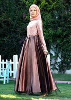 Tesettür giyim PUDRA ÜST KISMI PUL PAYET ABİYE ELBİSE 5019 