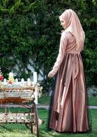 Tesettür giyim PUDRA ÜST KISMI PUL PAYET ABİYE ELBİSE 5019 
