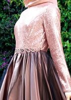 Tesettür giyim PUDRA ÜST KISMI PUL PAYET ABİYE ELBİSE 5019 