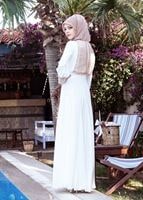 Tesettür giyim EKRU PUL PAYET DETAYLI MULTİ ŞİFON ABİYE ELBİSE  5022