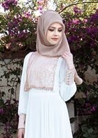 Tesettür giyim EKRU PUL PAYET DETAYLI MULTİ ŞİFON ABİYE ELBİSE  5022