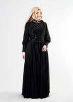 Tesettür giyim SİYAH T 5037 Fransız Şifon Tesettür Elbise-Alv Fashion