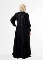 Tesettür giyim SİYAH T 5037 Fransız Şifon Tesettür Elbise-Alv Fashion