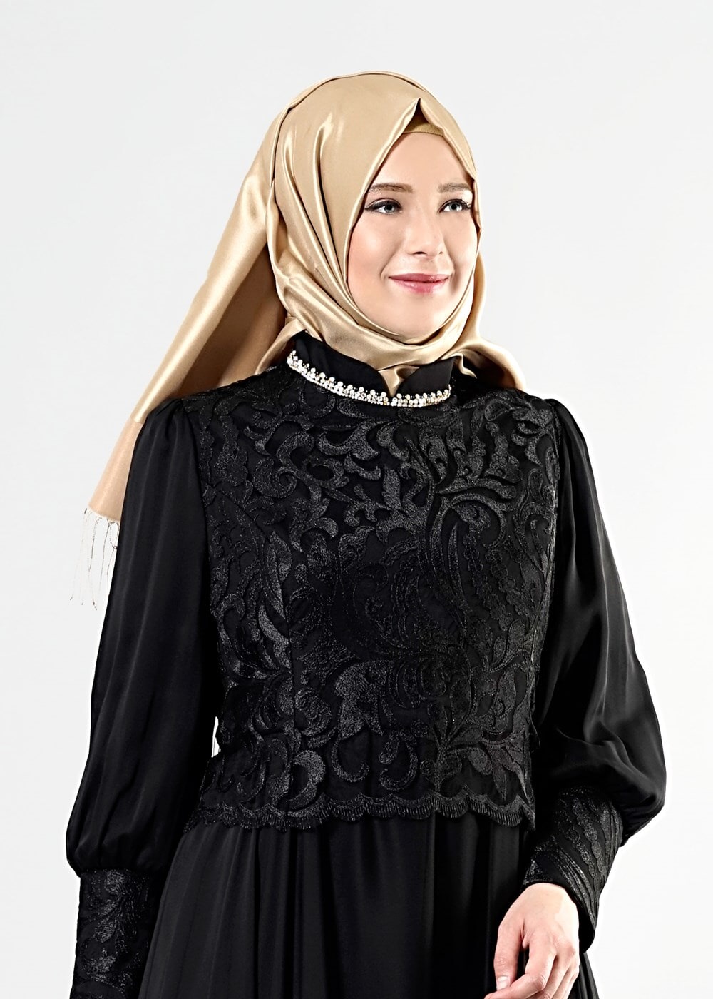 Tesettür giyim SİYAH T 5037 Fransız Şifon Tesettür Elbise-Alv Fashion